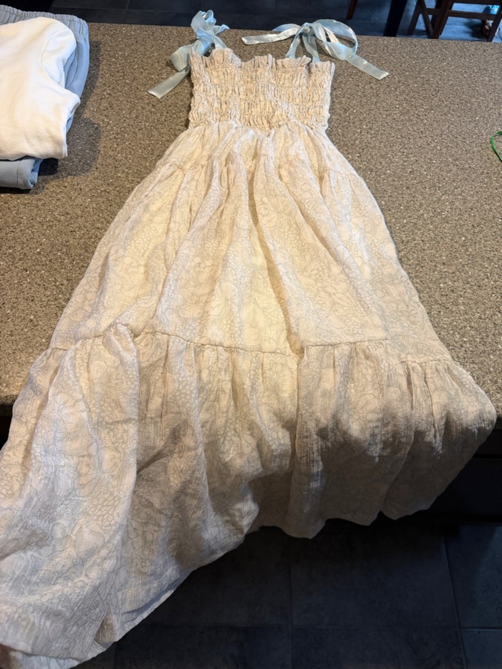 En Saison Cream Lace Maxi Dress with Blue Bows